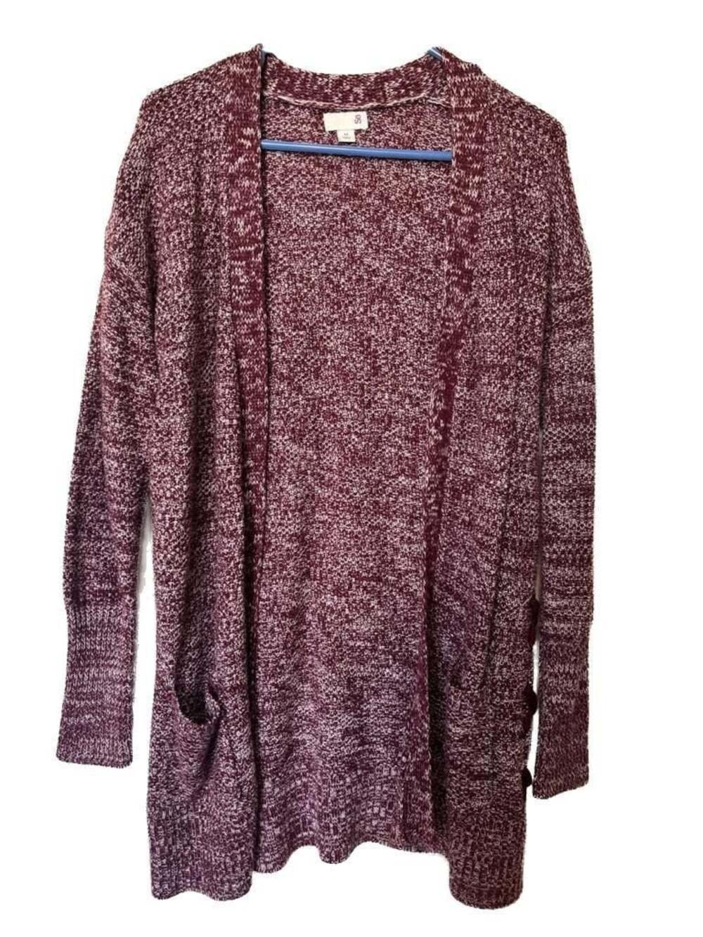 SO Burgundy Marled Open Front Cardigan with Lace-Up Side Detail